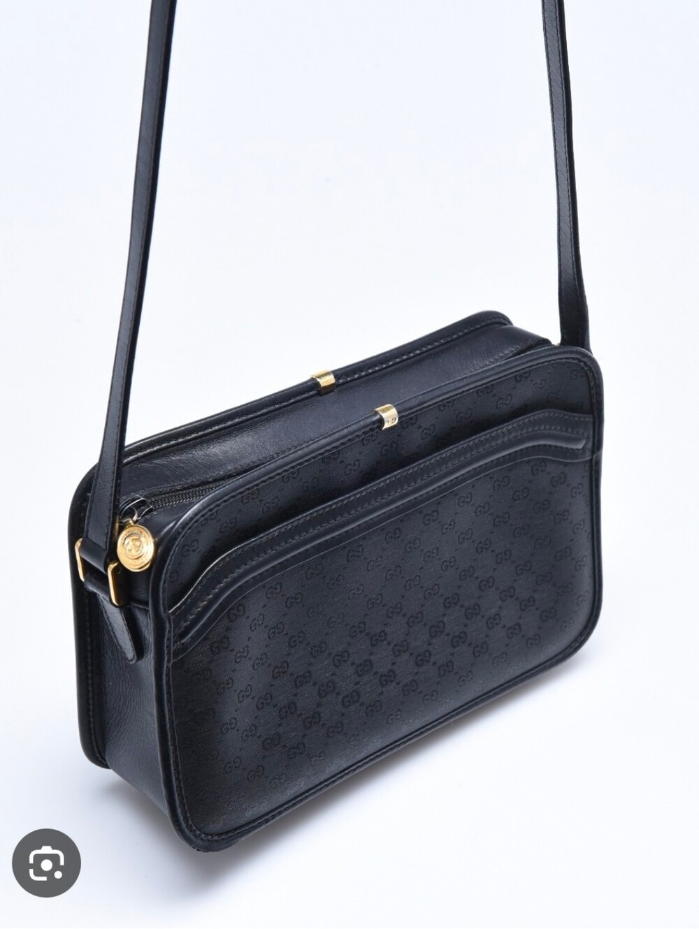 Vintage Gucci GG Coated Canvas Navy Blue Crossbody Bag